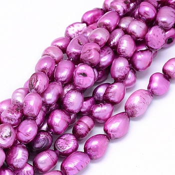Dyed Natural Cultured Freshwater Pearl Beads Strands, Oval, Medium Orchid, 10~15x6~10mm, Hole: 0.8mm, about 30~34pcs/strand, 14.1 inch(36cm)
