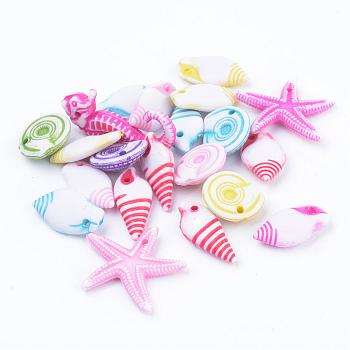 Craft Style Acrylic Pendants, Ocean Theme, Mixed Shapes, Mixed Color, 13~28x9.5~23x4~5mm, Hole: 1mm, about 1203pcs/500g