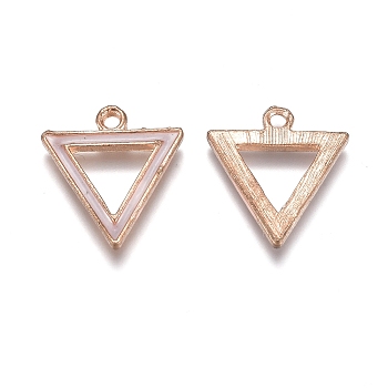 Alloy Enamel Pendants, Inverted Triangle, Golden, White, 17x15.5x1.5mm, Hole: 1.5mm, 10pcs/Bag