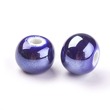 Pearlized Dark Blue Handmade Porcelain Round Beads(X-PORC-D001-10mm-14)-2