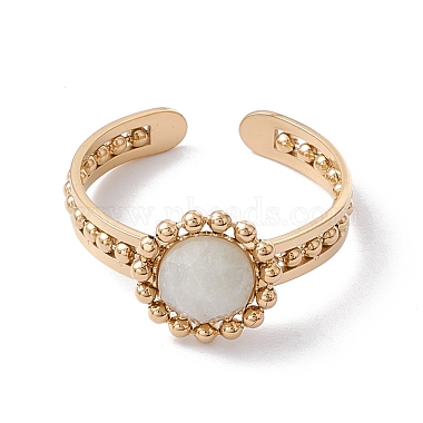 Открытое кольцо-манжета с цветком из натурального драгоценного камня(RJEW-G265-01G)-3
