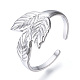 304 Stainless Steel Leaf Open Cuff Ring for Women(RJEW-N040-26)-1