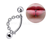 304 Stainless Steel Curved Barbell Lip Rings with Chains, Round, 8mm, Pin: 1.2mm(FS-WG77CC5-07)