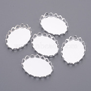 Silver Color Plated Oval Brass Bezel Cabochon Settings, DIY Findings for Pendant Necklace Making, Lead Free and Cadmium Free, Tray: 13x18mm, about 14mm wide, 19mm long(X-KK-C2896A-S)