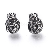 304 Stainless Steel European Beads, Large Hole Beads, Lion Head, Antique Silver, 14x9.5x12mm, Hole: 5mm(STAS-F243-42AS)