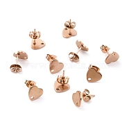 Ion Plating(IP) 304 Stainless Steel Stud Earring Findings, with Ear Nuts, Heart, Rose Gold, 12x9mm, Hole: 1.4mm, Pin: 0.7mm(STAS-I183-07A-07RG)
