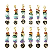 12Pcs 12 Styles Alloy Enamel Heart Constellation Pendant Decoration, 7 Chakra Chip Ornament with 304 Stainless Steel Lobster Claw Clasps, Golden, 55mm, 1pc/style(HJEW-JM02631)