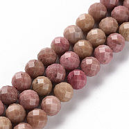 Natural Rhodochrosite Beads Strands, Round, Faceted, 8mm, Hole: 1.2mm, about 48pcs/strand, 15.35 inch(39cm)(G-S362-122E)