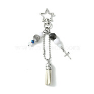 Glass & Acrylic Pendant Decorations, with Star Zinc Alloy Swivel Lobster Clasps and Faux Suede Tassel, Platinum, 125mm(HJEW-JM01382)