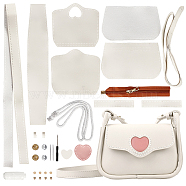 DIY Imitation Leather Heart Pattern Women's Crossbody Bag Kits, with Iron & Alloy Finding, Needle, Thread, Magnetic Clasp, Screwdriver, Floral White(DIY-WH0449-12)