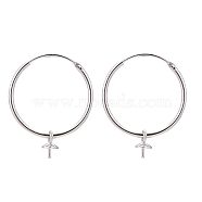 925 Sterling Silver Hoop Earring Findings, Platinum, 25x20x1.2mm, Tray: 4mm, Pin: 0.6mm(STER-I016-069P)