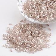 Glass Bugle Beads, Seed Beads, Clear, Silver-Lined, about 1.8mm in diameter, 4.5mm long, hole: 0.6mm, 1250pcs/50g(X-TSDB4.5mm21)