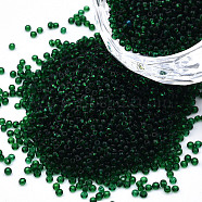 15/0 Transparent Czech Glass Seed Beads, Round, Green, 1.5x1mm, Hole: 0.5mm, about 500g/bag(SEED-N004-004-08)