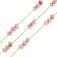 Ion Plating(IP) 304 Stainless Steel Link Chains, with Sea Shell and Spool, Soldered, Pearl Pink, 8mm(CHS-Q008-01G-07)