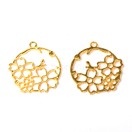 Alloy Open Back Bezel Pendants, For DIY UV Resin, Epoxy Resin, Pressed Flower Jewelry, Flat Round with Flower, Golden, 34x32x2mm, Hole: 2mm(PALLOY-WH0084-63G)