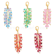 10Pcs 5 Colors Trumpet Flower Glass Pendant Decorations, Lobster Clasp Charms, Clip-on Charms, for Keychain, Purse, Backpack Ornament, Mixed Color, 69mm, 2pcs/color(HJEW-CA0001-45)