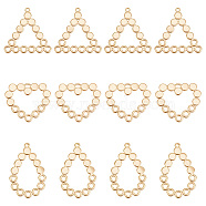 12Pcs 3 Style Brass Chandelier Component Links, Nickel Free, Mixed Shape, Real 18K Gold Plated, 24.5~35.5x23~30x1~1.2mm, Hole: 1x2.5mm and 2.5mm, 4pcs/style(KK-BC0009-72)