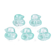 Transparent Spray Painted Glass Beads, Duck, Turquoise, 11.5x12x10.5mm, Hole: 1mm(GLAA-N035-023-C04)
