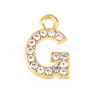 Golden Tone Alloy Rhinestone Pendants, Letter G, 13mm(PW-WGCC773-07)