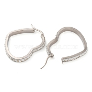 304 Stainless Steel Heart Hoop Earrings, with Polymer Clay and Rhinestone, Stainless Steel Color, 35x28x3.5mm, Pin: 0.8mm(EJEW-S242-01P-C)