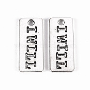 Tibetan Style Alloy Pendants, Lead Free & Cadmium Free, Rectangle with I Will, Antique Silver, 24x10x1mm, Hole: 2mm, about 280cs/500g(TIBE-N010-66AS-RS)