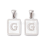 304 Stainless Steel Pave Shell Pendants, Rectangle Charm, Stainless Steel Color, Letter G, 17.5x12x1.5mm, Hole: 3x5mm(STAS-G327-01P-G)