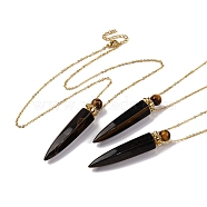 Natural Tiger Eye Bullet Shaped Perfume Bottle Pendant Necklaces, 304 & 201 Stainless Steel Cable Chain Necklaces for Women, Golden, 18.70 inch(47.5cm)(G-B089-02G-04)