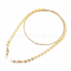Eyeglasses Chains, Face Mask Chains, Neck Strap for Eyeglasses, with Brass Paperclip Chains & Star Beaded Chains, 304 Stainless Steel Lobster Claw Clasps and Rubber Loop Ends, Golden, 30.31 inch(77cm)(AJEW-EH00106)