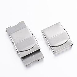 Rectangle 201 Stainless Steel Watch Band Clasps, Stainless Steel Color, 25x22x7mm, Hole: 3x18mm(STAS-F067-07)