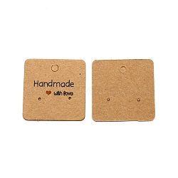 Paper Earring Display Cards, Square with Word Handmade with Love, Dark Goldenrod, 3x3x0.04cm, Hole: 1.2mm, about 100pcs/bag(CDIS-TAC0009-02A)
