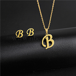 Golden Stainless Steel Initial Letter Jewelry Set, Stud Earrings & Pendant Necklaces, Letter B, No Size(IT6493-7)