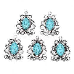 Synthetic Turquoise Pendants Settings for Enamel, with Aolly Findings, Cadmium Free & Nickel Free & Lead Free, Oval, Sky Blue, 39x31x7mm, Hole: 3mm(PALLOY-N157-032)