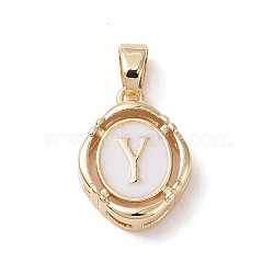 304 Stainless Steel Enamel Pendants, Oval with Letter, Golden, White, Letter.Y, 15.5x11.5x4mm, Hole: 4.5x2.5mm(STAS-H174-03Y)
