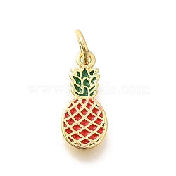 Real 18K Gold Plated Brass Enamel Charms, with Jump Ring, Long-Lasting Plated, Lead Free & Cadmium Free, Fruit Charms, Pineapple, 14x6.5x1.5mm, Hole: 3.5mm(KK-L225-001G-01)