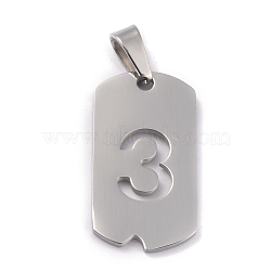 304 Stainless Steel Pendants, Manual Polishing, Rectangle with Number, Rainbow, Stainless Steel Color, Num.3, 27.5x14.5x1.5mm, Hole: 3.5mm(STAS-O127-B03)