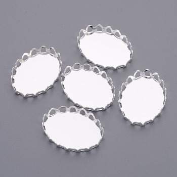 Silver Color Plated Oval Brass Bezel Cabochon Settings, DIY Findings for Pendant Necklace Making, Lead Free and Cadmium Free, Tray: 13x18mm, about 14mm wide, 19mm long