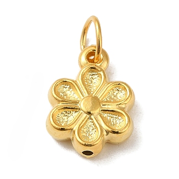 925 Sterling Silver Flower Charms, with Jump Rings, Golden, 12x9x3mm, Hole: 3mm