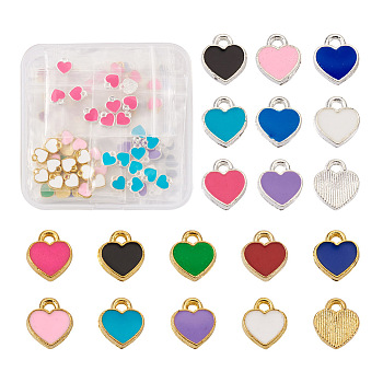 Cheriswelry 170Pcs 17 Colors Zinc Alloy Enamel Charms, Heart, Mixed Color, 7x8mm, Hole: 1mm, 10pcs/style