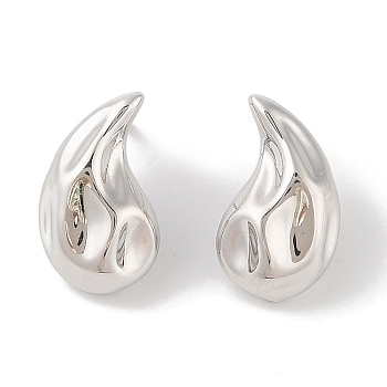 Teardrop Brass Stud Earrings for Women, Lead Free & Cadmium Free, Platinum, 19.5x11.5mm