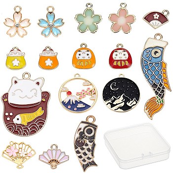 Japanese Style Alloy Enamel Pendants, Mixed Shapes, Mixed Color, 16pcs/box