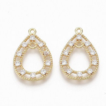 Brass Micro Pave Clear Cubic Zirconia Links, Nickel Free, teardrop, Ring, Real 18K Gold Plated, 20x14x2mm, Hole: 1.2mm