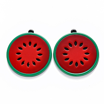 Cellulose Acetate(Resin)Pendants, Watermelon, Red, 49.5x45x4mm, Hole: 1.8mm