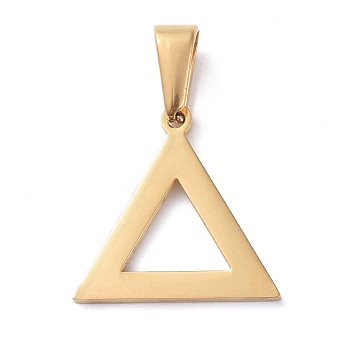 304 Stainless Steel Pendants, Triangle, Golden, 17.5x18x1mm, Hole: 8x3mm