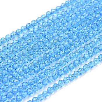 Glass Beads Strands, Imitation Quartz, Faceted, Round, Sky Blue, 2mm, Hole: 0.5mm,  about 175pcs/strand, 14.9 inch(38cm)