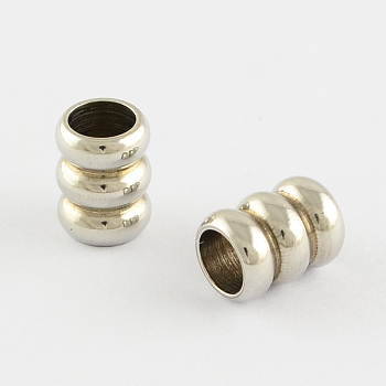 Stainless Steel Column Beads, Large Hole Grooved Beads,, Stainless Steel Color, 6x6mm, Hole: 3.5mm