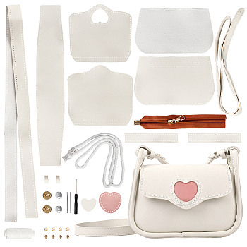 DIY Imitation Leather Heart Pattern Women's Crossbody Bag Kits, with Iron & Alloy Finding, Needle, Thread, Magnetic Clasp, Screwdriver, Floral White