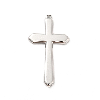 Non-Tarnish 304 Stainless Steel Pendants, Cross Charms, Religion, Stainless Steel Color, 44x24x2.5mm, Hole: 1.2mm