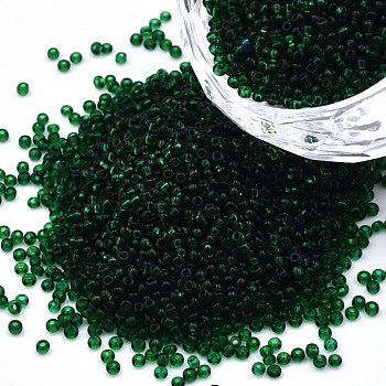 15/0 Transparent Czech Glass Seed Beads, Round, Green, 1.5x1mm, Hole: 0.5mm, about 500g/bag