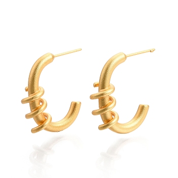 Brass Spiral C-shape Stud Earrings for Women, Nickel Free, Matte Gold Color, 23x7mm, Pin: 0.7mm