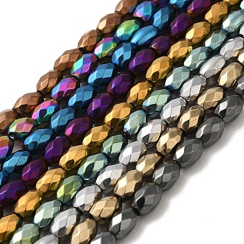 Electroplated Strong Magnetic Synthetic Hematite Beads Strands, Faceted Oval, Mixed Color, 7~8x5~5.5mm, Hole: 1.4mm, about 50pcs/strand, 15.35''(39cm)